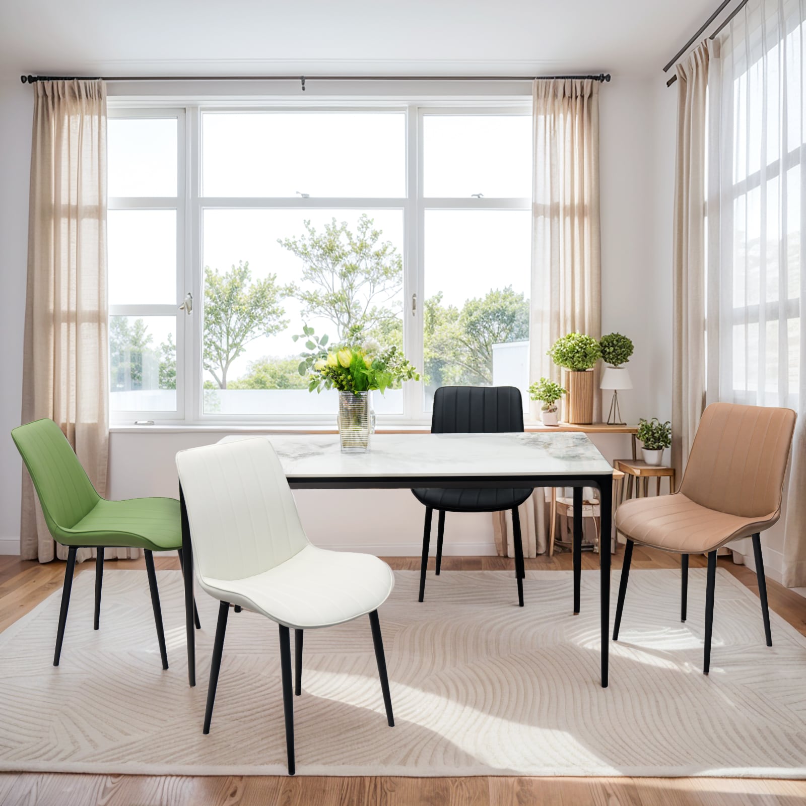 Khaki PU Leather Dining Chair With Metal Legs, Wave Pattern Upholstered Armless Chair Set Of 2 For Kitchen, Restaurant, Living, Meeting Room_voghion.com